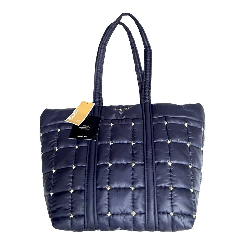 Michael Kors Blue Tote Bag Handbag Stirling Recycled Studded Purse 17x12 New